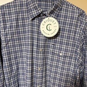 Criquet Men's Casual Blue and White Plaid Shirt with Pearl Naps